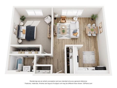 Floor plan for 1 bed, 1 bath, 600 sqft